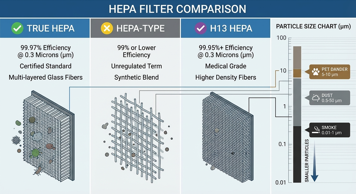 HEPA filter comparison showing different filter types and replacement costs
