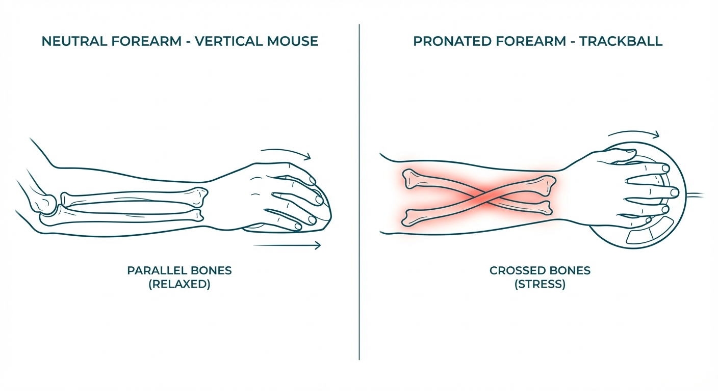 Anatomical posture difference between vertical mouse and trackball use